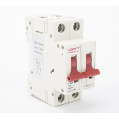 Protección Térmica/ Interruptor 2P, 40 A,  Corriente Directa  800 Vcc para Aplicación Fotovoltaica Montaje Riel DIN | FPV632PC40