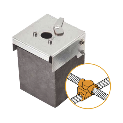Molde de grafito horizontal unión en cruz sobrepuesta de cable 4/0 AWG (pasante) con cable 4/0 AWG (terminal). | AT-W40/W40/XS