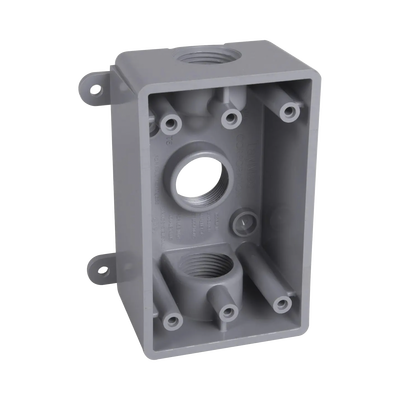 Caja Impermeable de 1 Gang / Profundidad de 2 Pulgadas (5.08 cm) / Cuenta con 3 Salidas Roscadas para Tubería de 1/2 Ó 3/4 / Color Gris | HUB-PSB-37550-GY