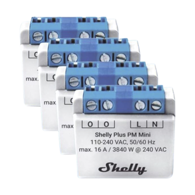 KIT 4 piezas El medidor de potencia más pequeño,  inteligente con Wi-Fi, medición de consumo, 1 canal 16A, | SHELLYPLUSPMMINIK4