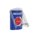 Botón Multipropósito, Color Azul, De Superficie, Con Tapa De Policarbonato, Con Bocina Pre Alarma, Para Interior, Llave Para Restablecer, Texto De Emergencia, Ingles | SS24A2EM-EN