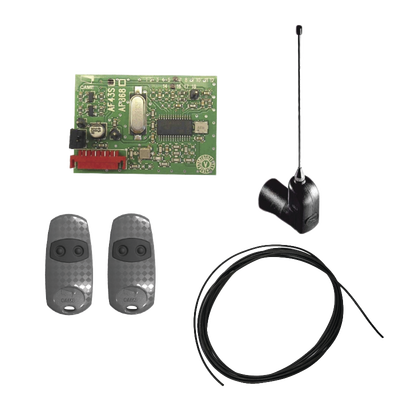 Kit Receptor inalámbrico con antena / Hasta 45M en linea de vista / INCLUYE dos controles  y 3 metros de cable RG58 para la antena | KIT-CME-WL