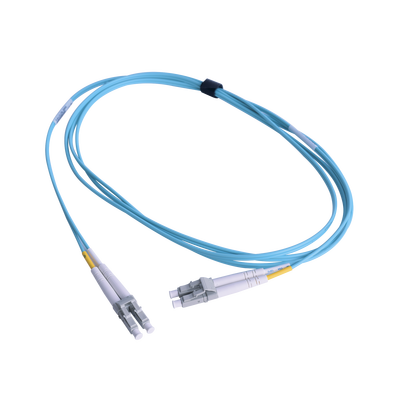 Jumper de Fibra Óptica Multimodo 50/125 OM3 XGLO, LC-LC Duplex, OFNR, Color Aqua, 1 Metro (3.28 Pies) | FJ2-LCLC5L-01AQ