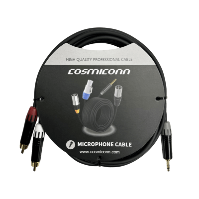 Cable 3.5mm a 2 RCA, conectores negros, con diferenciador de blanco y rojo en RCA MT380-RD - MT380-WH - MTP3C-BG, length 3m | CMC220AS-TP-2RM-3-YBG1