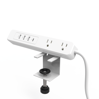 Multicontacto con Montaje para Escritorio / Carga Rápida para 65 W / 2 x Nema 5-15P / 3 x USB-A (5V @3A) / 1 x USB-C (65W) | EPLCLAMPOW