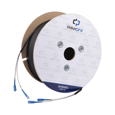 Carrete de Fibra Óptica Monomodo con Conectores SC-SC Duplex, Reforzada con Kevlar, de 300 Metros (984.25 Pies), Para Instalaciones Subterráneas por Tubería | EF-300-SC