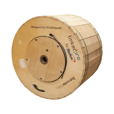 Carrete de 4 Kilómetros de Fibra Óptica Aérea Mini Figura 8, G.652D, Monomodo de 12 Hilos, Exterior, Span 80, Loose Tube | OC-FIG8-12C/4KM