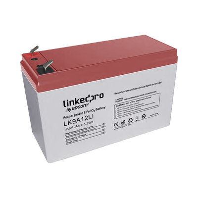 Batería de Litio 12.8 Vcc / 9 Ah / Tecnología LiFePO4 /2000 Ciclos de Vida/ Para uso en equipo electrónico, UPS (litio) / Incendio/ Control de acceso / Video Vigilancia / Terminales F1 ( Incluye adaptador para terminal F2 ) | LK9A12LI