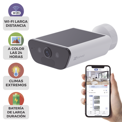 Camara de Bateria con Panel Solar Integrado / 4K Resolucion / WI-FI 6 / Vision Nocturna / Detección Humana y de Vehiculos / Batería de 10400 MAH / IP65 | CS-CB5/4K