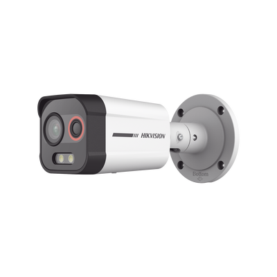 Cámara Bala IP Térmica y Óptica Biespectral / Detección Térmica de Incendios y Humos / Medición de Temperaturas / Alcance hasta 20.3 m / Térmica 96 x 72 / Óptica 4 MP ColorVu / IP67 / Audio y Alarma | DS-2TD2608-1/QA/FP