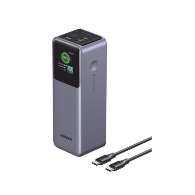 Power Bank de 25000mAh | 3 Salidas 200W Max. | USB-A + 2 USB-C | PD 3.0, QC3.0 | FCP | SCP | Pantalla Inteligente | Carcasa Ignifuga | Color Gris | Incluye Cable USB de 50cm | Carga tu Laptop de Manera Segura. | 35525B