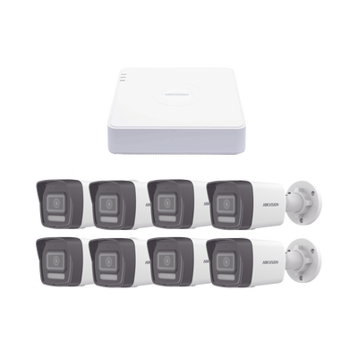 Kit IP 1080p (2 Megapixel) / NVR de 8 Canales con 8 Puertos PoE / 8 Cámaras IP Bala ColorVu Lite y ACUSENSE Lite / Micrófono Integrado | KIPCV2M/8B