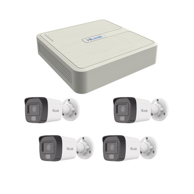 Kit IP 4 Megapixel / NVR de 4 Canales con 4 Puertos PoE / 4 Cámaras IP Dual Light con Micrófono Integrado / Bala para Exterior | KIP4MP/4B
