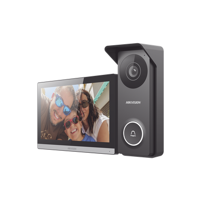 Kit de Videoportero Hibrido TurboHD con Pantalla LCD touch de 7" Wi-Fi / Frente de Calle para Exterior Metalico / 720p (1 Megapíxel )117° de Visión (Gran Angular) / Llamada a App Hik-Connect | DS-KIS313-P