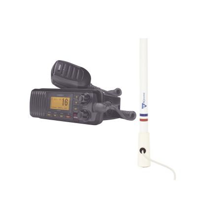 Kit de radio UM385BK | mas antena marina de fibra de vidrio TX-5206-SYS y soporte para antena 4186 | UM-385BK/KIT5206