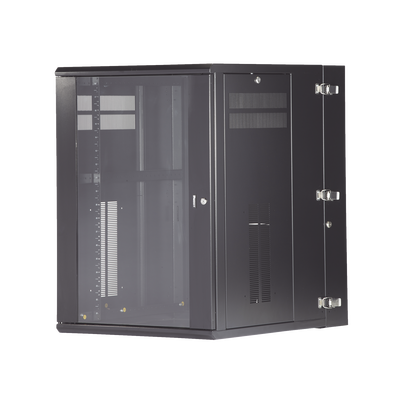Gabinete PanZone de Montaje en Pared, de 19in, Puerta con Ventana de Seguridad, 18 UR, 762mm de Profundidad, Color Negro | PZWMC1830W
