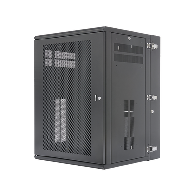 Gabinete PanZone de Montaje en Pared, de 19in, Puerta Ventilada, 18 UR, 635mm de Profundidad, Color Negro | PZWMC18P
