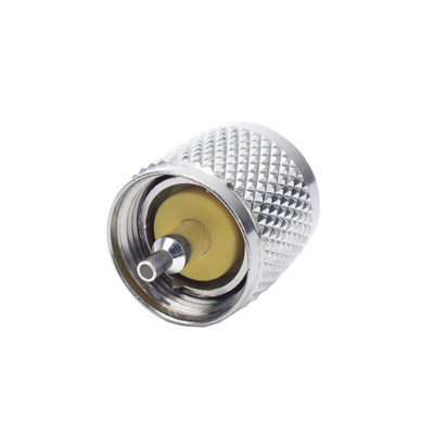 Conector UHF Macho (PL-259) de Anillo Plegable para Cable Coaxial RG-8/X, 9258, LMR-240,  Níquel/ Plata/ Baquelita. | RFU-508-X