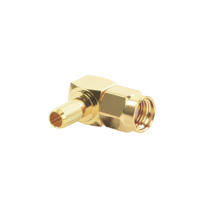 Conector SMA Macho Inverso en Ángulo Recto de Anillo Plegable para Cables RG-58/U, RG-142/U, Oro/ Oro/ Teflón. | RP-3010-1C1