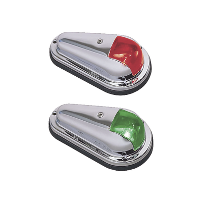 Luz de Navegación Bicolor, Acero Inoxidable Pulido, Base Polímero Negro, Lentes Rojo y Verde, 1 Milla Náutica, 12V, 10W, Contactos Bañados en Oro, Para Embarcaciones hasta 12m, Vendido en Pares | 0955-DP0-STS