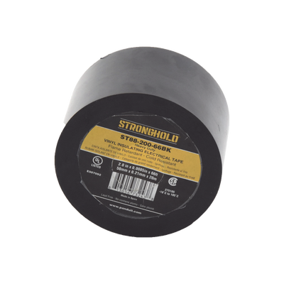 Cinta Eléctrica STRONGHOLD Para Aislar, de PVC, Trabajo Pesado Eléctrico (UV, abrasión, aceite, corrosión), Grosor 0.21 mm (8.5 mil), Ancho 50 mm, y 20 m Largo, Uso Int./Ext., Color Negro. Superior a cinta Super 33 | ST88-200-66BK