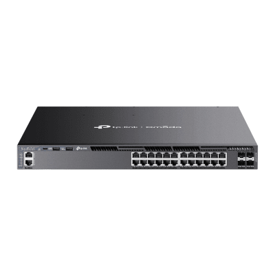 Switch Omada L3 SDN Administrable / 24 puertos PoE af/at Gigabit y 4 puertos SFP+ / Presupuesto PoE 720W / Funciones RIP, VRRP, Servidor DHCP / Administración centralizada OMADA / Fuente Redundante | SG6428XHP