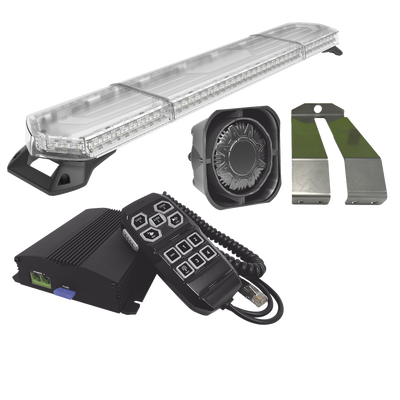 Kit de Sirena, Bocina y Torreta de 48", Con 96 LEDs, Ambar, Ideal para equipar unidades de seguridad privada, minería e industria | KITMETEORO