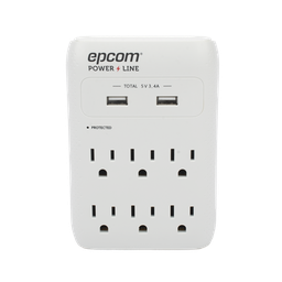 [EPLSPWUSB] Multicontacto de Pared 110 Vca / Supresor de Picos 1080 Joules / 6 x Nema 5-15P / 2 x USB (5V @3.4A) | EPLSPWUSB