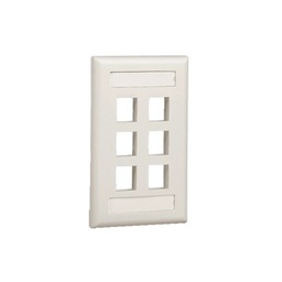 [NK6FWHY] Placa de Pared Vertical, Salida Para 6 Puertos Keystone, Con Espacios Para Etiquetas, Color Blanco | NK6FWHY