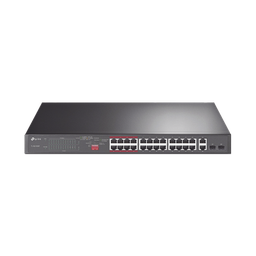 [TL-SL1226P] Switch No Administrable 24 Puertos PoE+ 10/100 Mbps / 2 Puertos 10/100/1000 Mbps + 2 Puertos SFP (combo) / Modo Prioridad de Tráfico / Modo Aislamiento de Red / Presupuesto PoE de 250 W / Diseño para Ideal para Vigilancia IP | TL-SL1226P