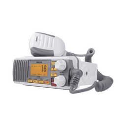 [UM-385] Radio Móvil Marino VHF, color blanco, Tx: 156.025 - 157.425 MHz, Rx: 156.050 - 163.275 MHz, 25W de potencia, sumergible IPX4 incluye micrófono y cable de alimentación | UM-385